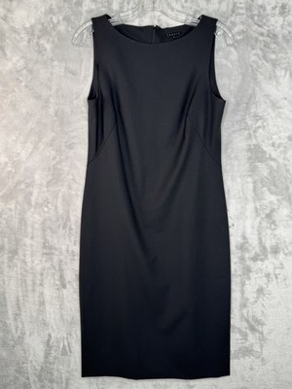 Theory Dress Womens 8 Black Sleeveless Sheath Stretch Knee Length Work Career